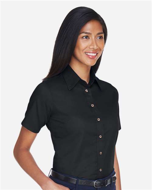 Harriton Women's Easy Blend™ Short Sleeve Twill Dress Shirt with Stain-Release M500SW