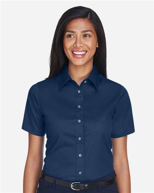 Harriton Women's Easy Blend™ Short Sleeve Twill Dress Shirt with Stain-Release M500SW