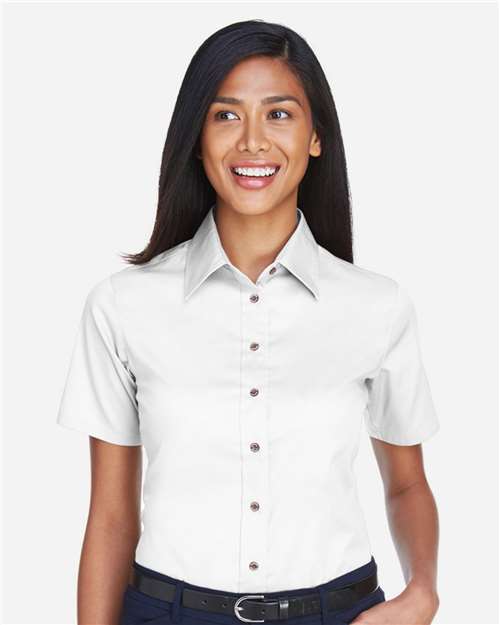 Harriton Women's Easy Blend™ Short Sleeve Twill Dress Shirt with Stain-Release M500SW