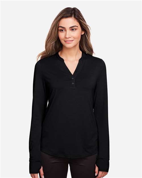 North End Women's JAQ Stretch Performance V-Neck Snap Pullover NE400W