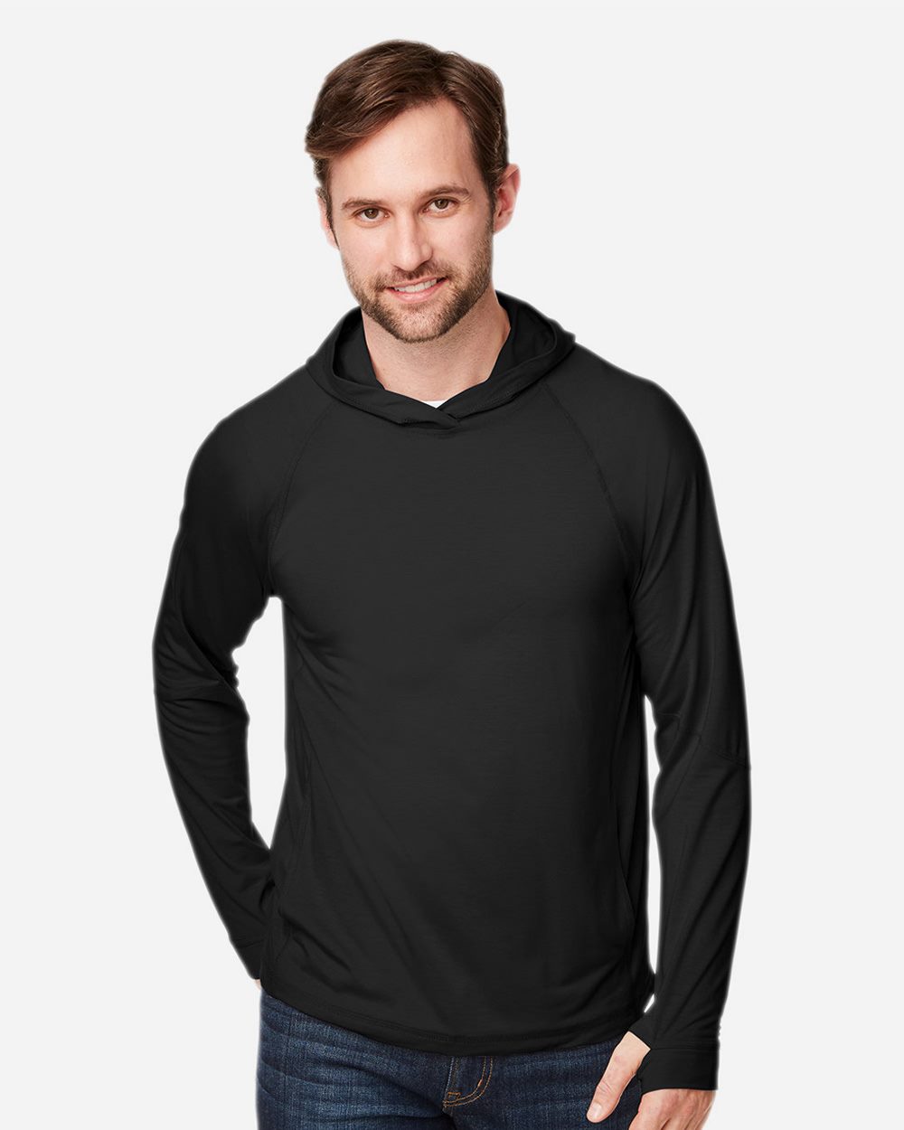North End Unisex JAQ Stretch Performance Hooded Long Sleeve T-Shirt NE105