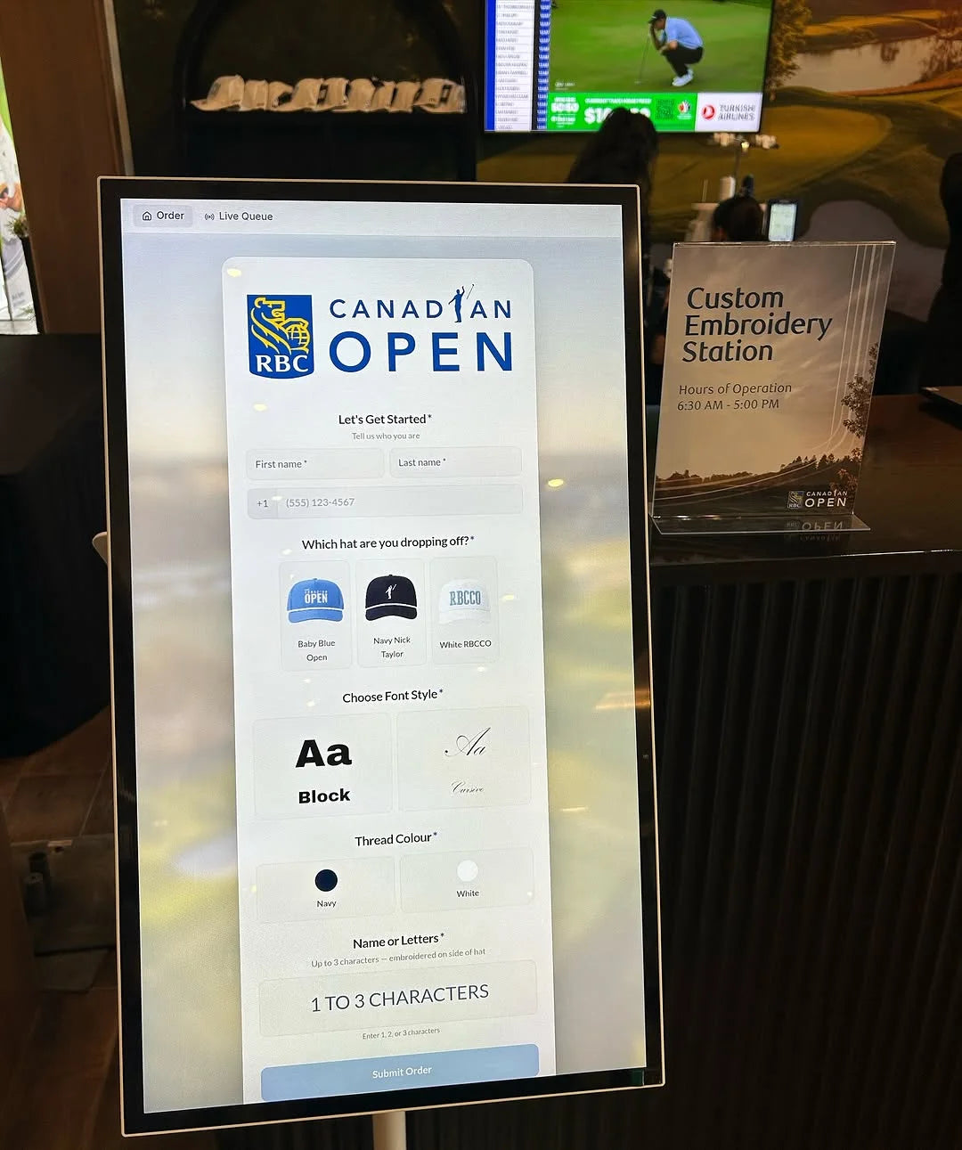 RBC Canadian Open kiosk with the personalization menu