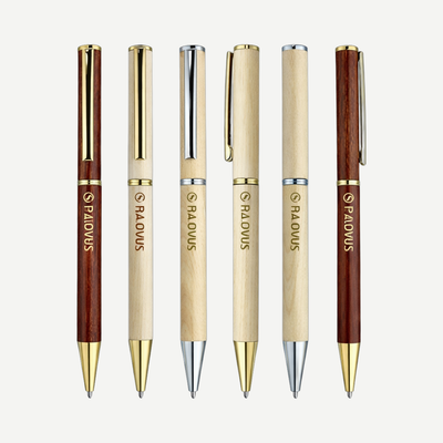 Natural Real Wood Ballpoint Pen Silver & Gold Color Clip