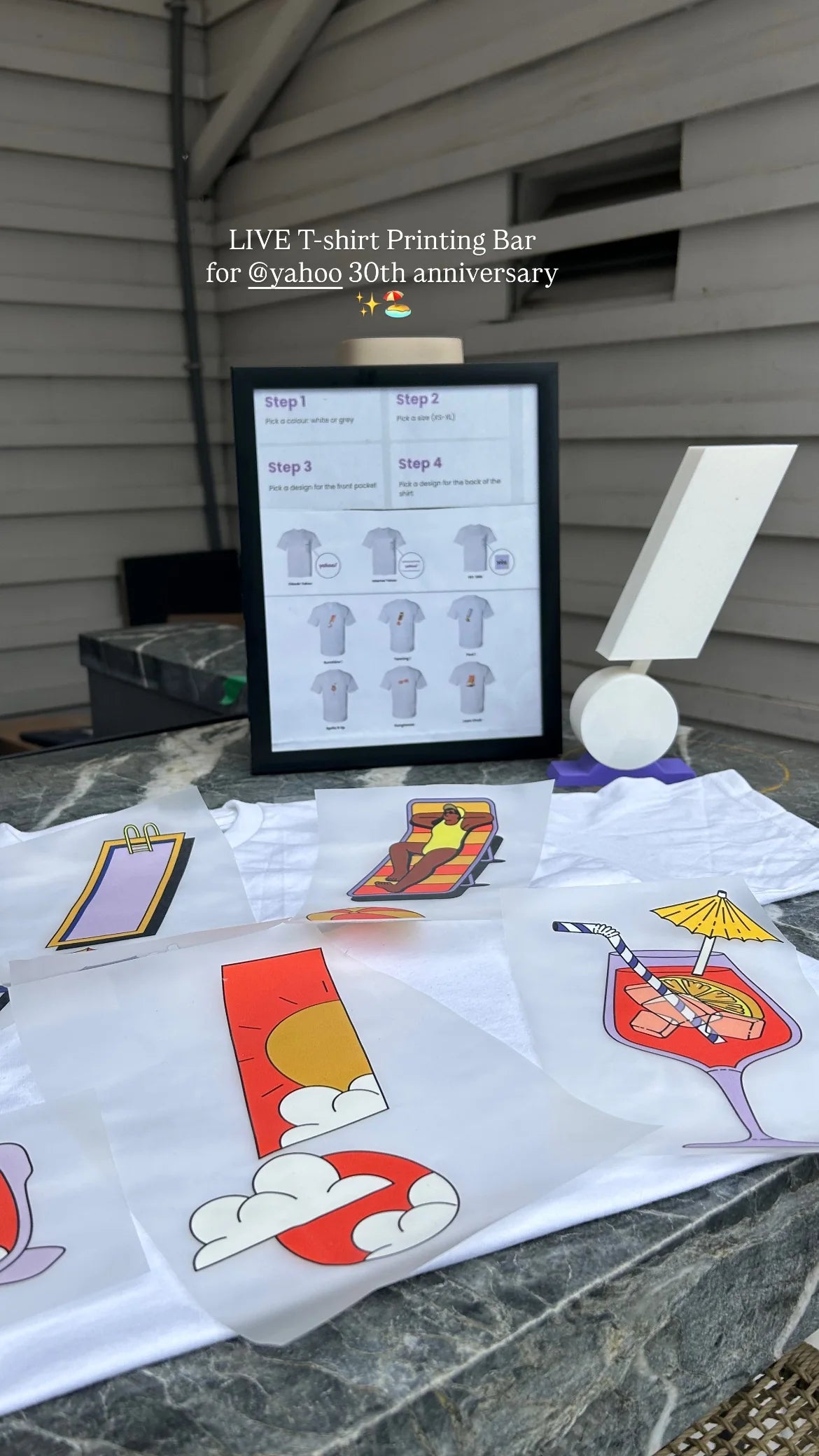 The shirt-selection menu and event artwork for Yahoo!’s anniversary.